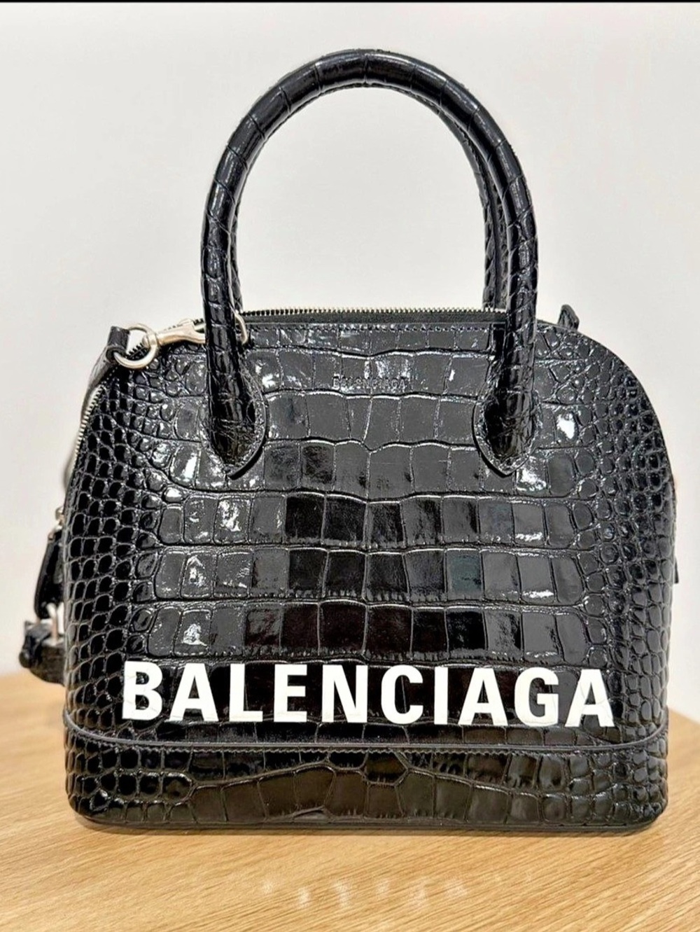 Balenciaga Ville Top Handle Bag Croc-Embossed Black